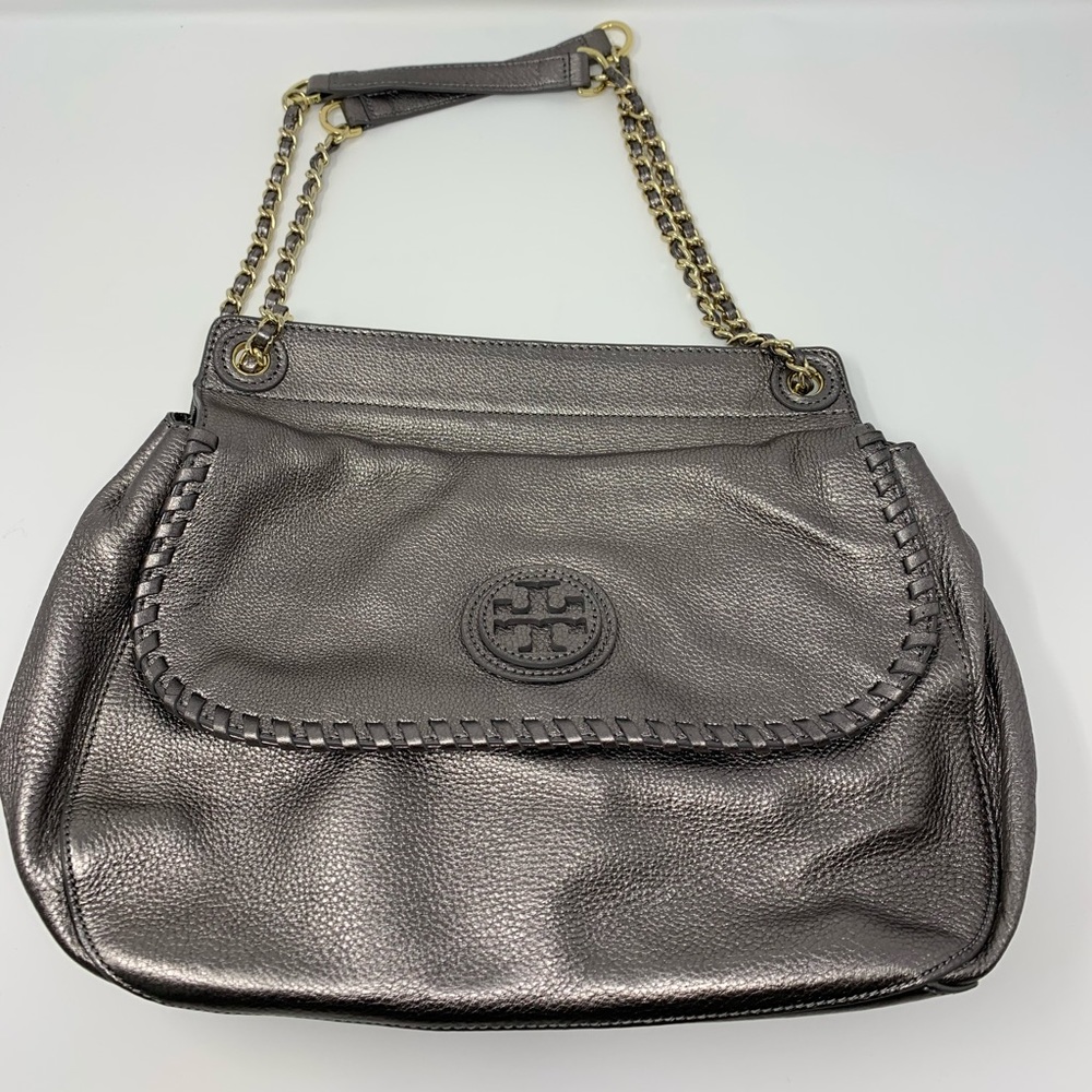 Tory Burch Pewter Flap Bag with Adjustable Strap